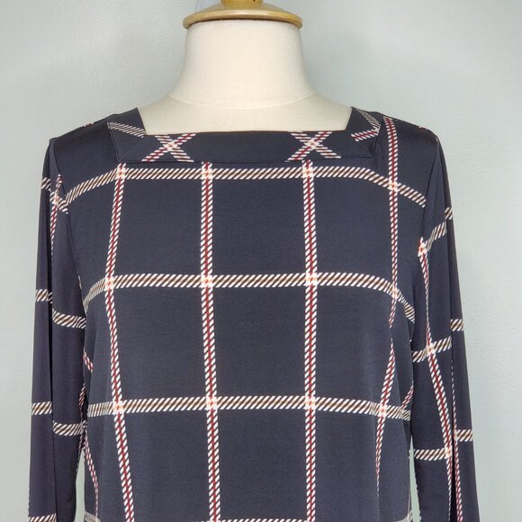 Liz Claiborne Windowpane Pattern Pullover Square Neck 3/4 Sleeve Top Size LP - Picture 2 of 11